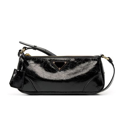 Genuine Leather Women Trendy Cresent Shoulder Bag Hobo Handbags Black