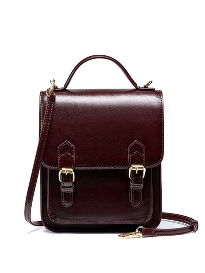 Genuine Leather Women Backpack Brown