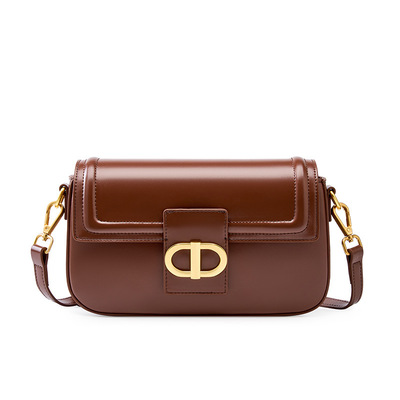 Genuine Leather Women Crossbody Purse and Handbags Ladies Chic Shoulder Bags Brown