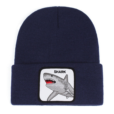 SHARK Embroidery Beanie Hat Unisex Knit Cuffed Cap Women Men Gift Blue
