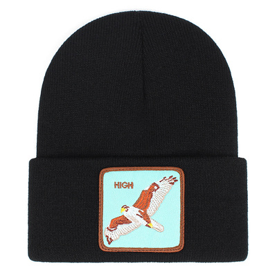 HIGH Embroidery Beanie Hat Unisex Knit Cuffed Cap Women Men Gift Black