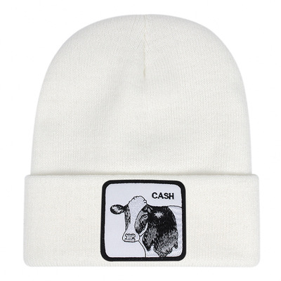 CASH Embroidery Beanie Hat Unisex Knit Cuffed Cap Women Men Gift White