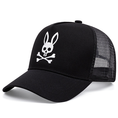 Embroidered Baseball Cap Skull Rabbit Peaked Cap Black