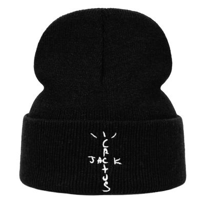 Jack Cactus Embroidered Hat Winter Warm Woolen Hat Bean hat Black