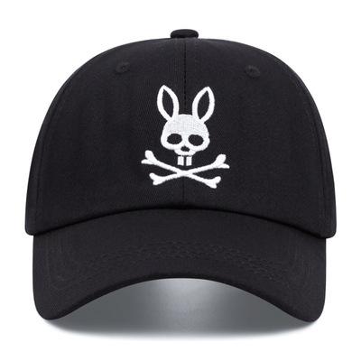 Embroidered Skeleton Rabbit Baseball Cap Outdoor Sports Mesh Peaked Cap Black