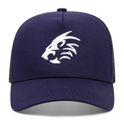 Tiger Head Embroidered Baseball Cap Outdoor Sports Mesh Peaked Cap Blue