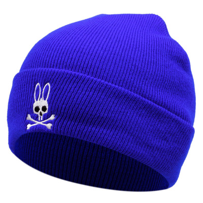 Embroidery of Rabbit Skull Baseball Cap Outdoor Warm Woolen Hat Blue