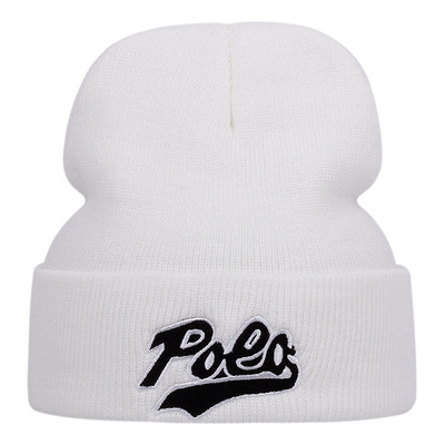 Embroidered Of POEA Hat Winter Warm Woolen Hat White