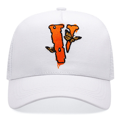 Embroidered Of Butterfly V Baseball Cap Outdoor Sports Mesh Peaked Cap White