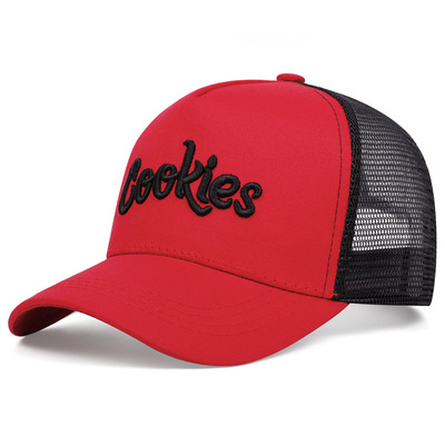 Embroidered Of Cookies Baseball Cap Outdoor Sports Mesh Peaked Cap Black Red