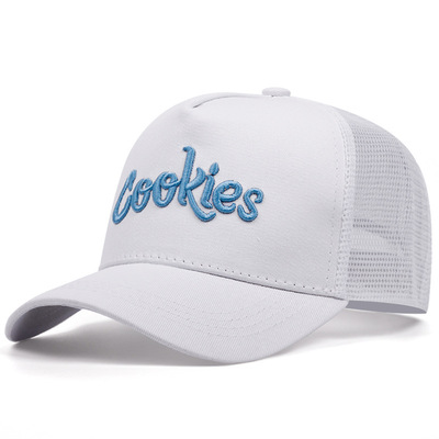 Embroidered Of Cookies Baseball Cap Outdoor Sports Mesh Peaked Cap White