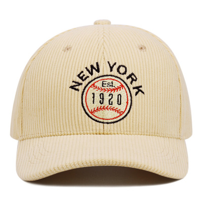 New York 1920 Corduroy Embroidered Baseball Hat Winter Outdoor Sports Peaked Cap Cream