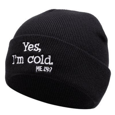 Yes I'm cold Embroidered Knitted Hat Winter Warm Men's and Women's Outdoor Knitted Hat Black