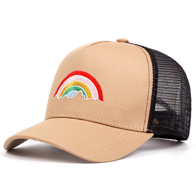 Embroidered Of Rainbow Baseball Caps Outdoor Sports Mesh Peaked Cap Khaki