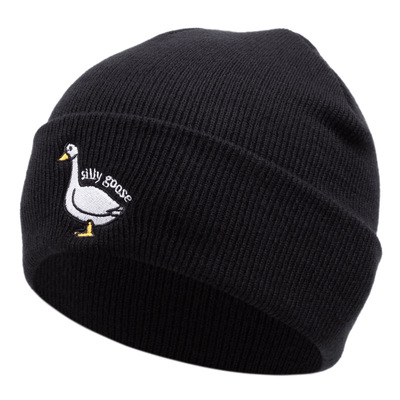 Silly Goose Embroidered Knitted Hat Winter Warm Men's and Women's Outdoor Knitted Hat Black