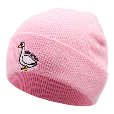 Silly Goose Embroidered Knitted Hat Winter Warm Men's and Women's Outdoor Knitted Hat Pink