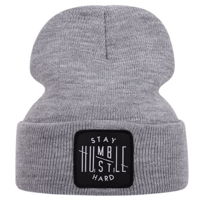 STAY Embroidered Knitted Hat Winter Warm Men's and Women's Outdoor Knitted Hat Grey
