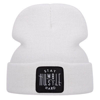 STAY Embroidered Knitted Hat Winter Warm Men's and Women's Outdoor Knitted Hat White