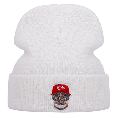 KC Embroidered Knitted Hat Winter Warm Men's and Women's Outdoor Knitted Hat White