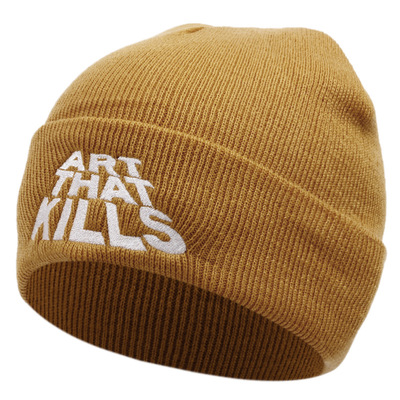 ART THAT KILLS Embroidered Knitted Hat Winter Warm Men's and Women's Outdoor Knitted Hat Yellow