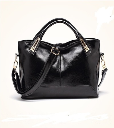New Women's Oil Wax Leather Crossbody Handbag Black