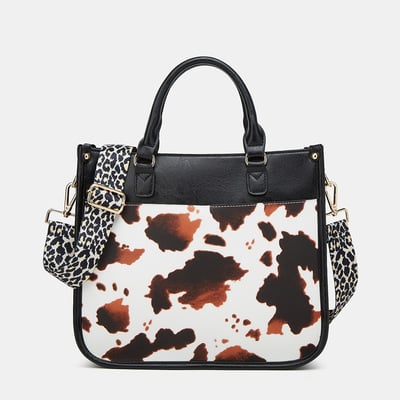 Ladies'Crossbody Bag with Wide Strap and Detachable Shoulder Strap Leopard Black
