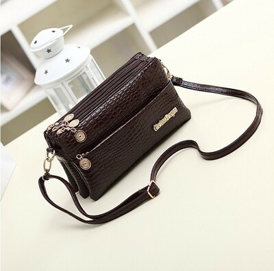 Women's Handbag With Crocodile Pattern Handbag, Three Compartment Small Bag Brown