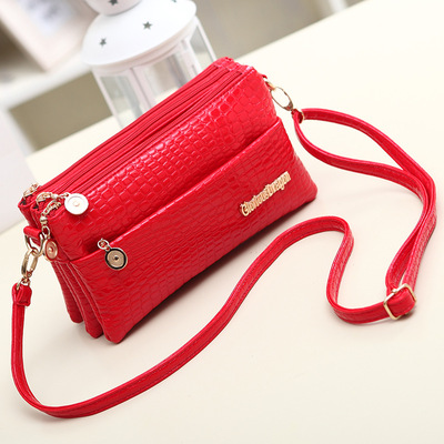 Women's Handbag With Crocodile Pattern Handbag, Three Compartment Small Bag Red