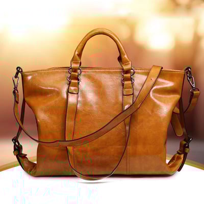 Women Vegan Leather Handbags Tote Purse Shoulder Bag Brown