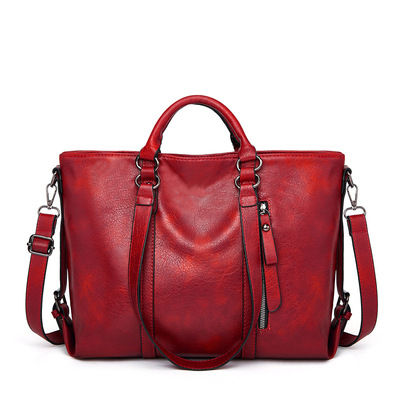 Fashionable Soft Leather Large Capacity Tote Bag Shoulder Bag Red