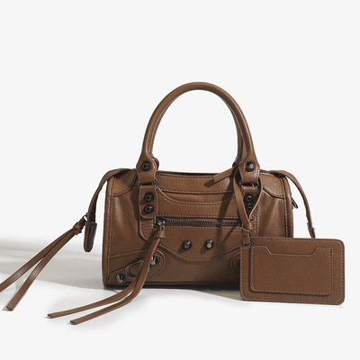 Women Vegan Leather Shoulder Tote Purse with Small Crossbody Bag Brown