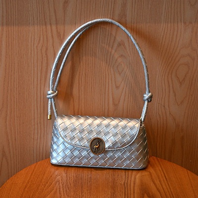 Women's Woven Shoulder Crossbody Bag Handbag Silver