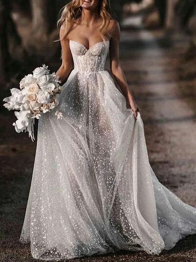 Sexy A Line Sequins Wedding Dress Bridal Gown Wedding Gown