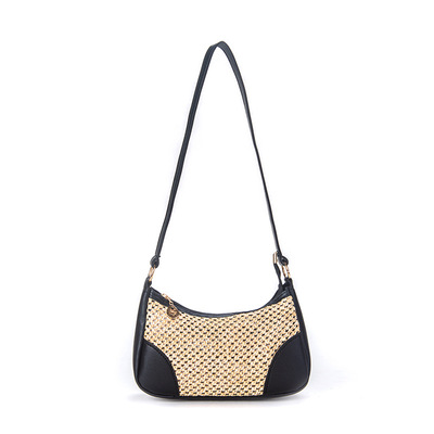 Women Beach Woven Bag Shoulder Bag Black