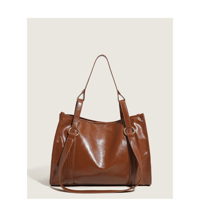 Women Tote Bag Handbags PU Leather Fashion Hobo Shoulder Bags Brown