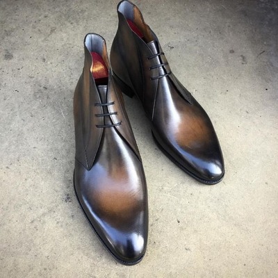 Handmade Men Black Tan Calf Leather Chukka Boot