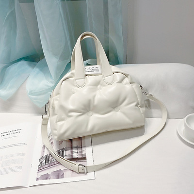 Ladies' Boston Pillow Bag Fashion Handheld Large Capacity Single Shoulder Crossbody Bag White