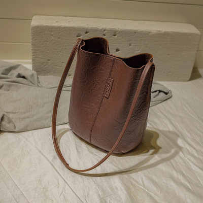 Vintage Women's Bag Bucket Bag Crossbody Bag Brown