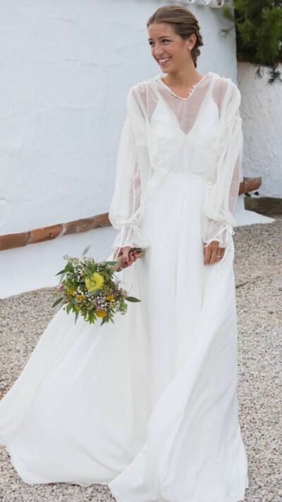 Sexy A Line Long Sleeve Beach Boho Wedding Dress Bridal Gown Wedding Gown