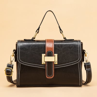 Women Retro Hollow Oil Wax PU Leather Handbag Black