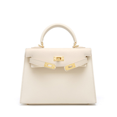 Genuine Leather Satchel Handbag for Women Vintage Handmade Shoulder Bag White