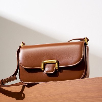 Genuine Leather Women Shoulder Bag Handbag Brown