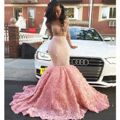 Stunning Beaded Crystal Mermaid Prom Dresses Long Sleeves Evening Prom Dresses for Black Women,1085