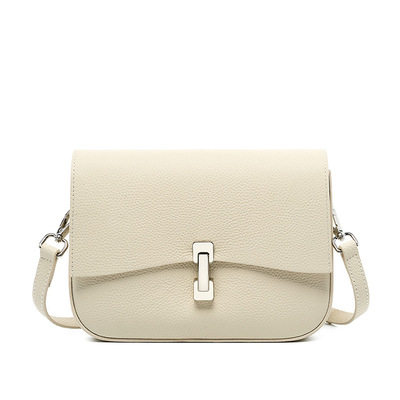 Genuine Leather Women Square Crossbody Shoulder Purse Flap Satchel Handbag White