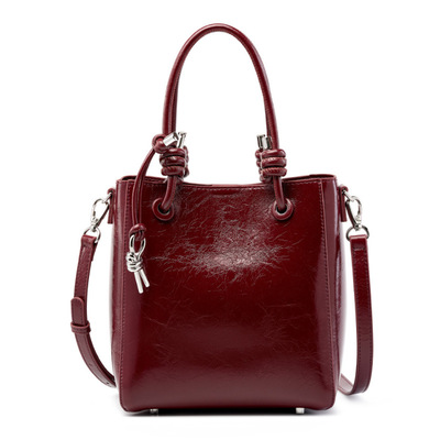 Women Retro Genuine Leather Classic Clutch Tote HandBags Red