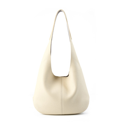 Genuine Leather Tote Bucket Bags Hobo Shoulder Bags Purse and Handbags White
