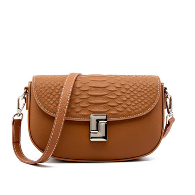 Ladies' Genuine Leather Crossbody Bag Large Capacity Small Square Bag Brown