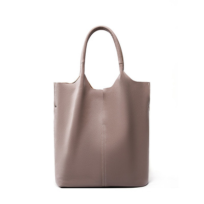 Ladies' Large Capacity Genuine Soft Leather Tote Bag Grey