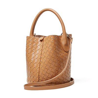 Genuine Leather Handbag Woven Crossbody Bag Brown