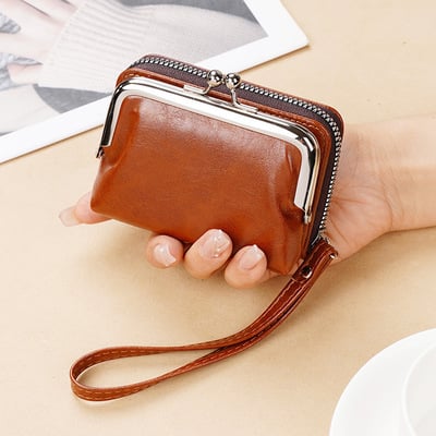 Genuine Leather Women's Short Wallet Bag With Multiple Card Slots Brown